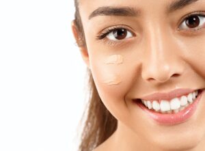 Portrait of girl woman with problem and clear skin creme, aging and youth concept with cream on face